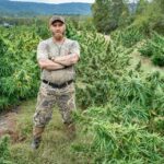 man in front of hemp field